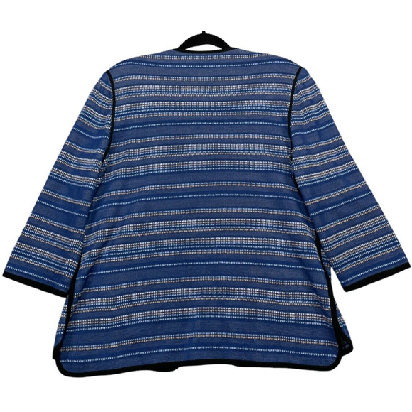 Ming Wang Womens Cardigan Striped Sweater Jacket Knit Career Quiet Luxury Blue L - Picture 4 of 16